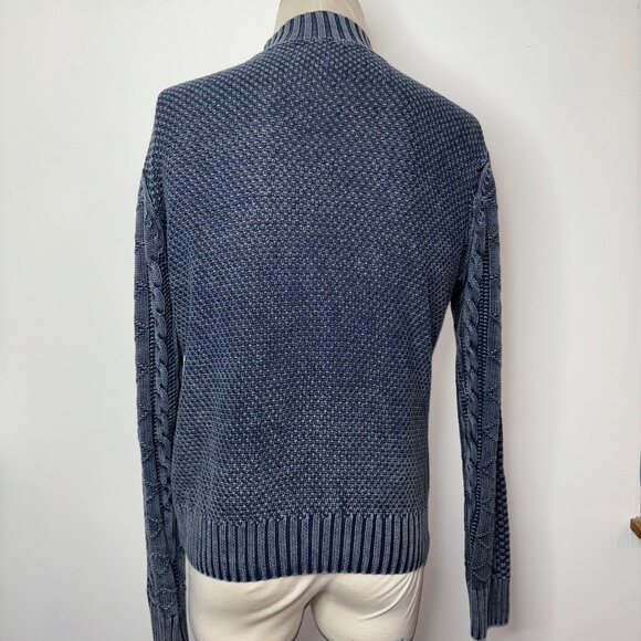 Carbon 2 Cobalt Sweater Size L Stavenger Blue Full Zip Cable Knit Linen Cotton - Picture 3 of 13